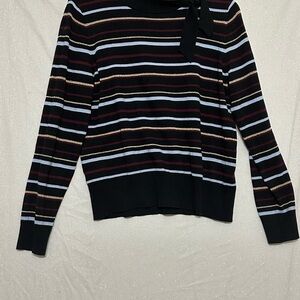 Ann Taylor Black Striped Sweater with bow neck